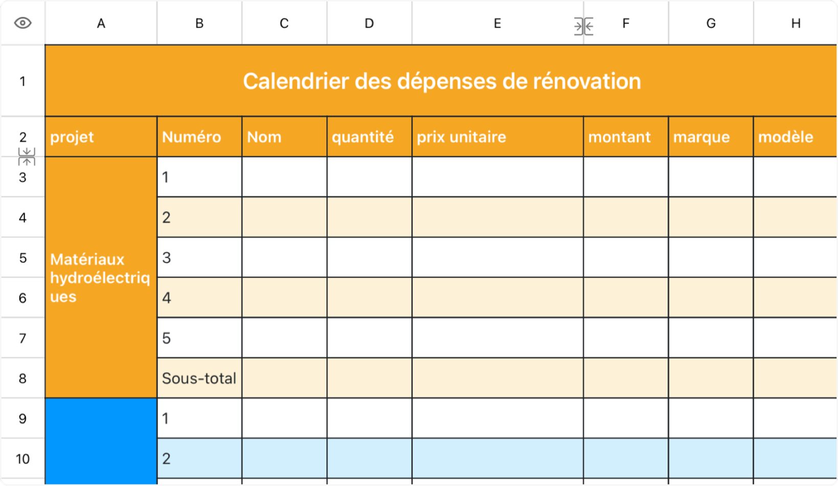 Calendrier des dépenses de rénovation